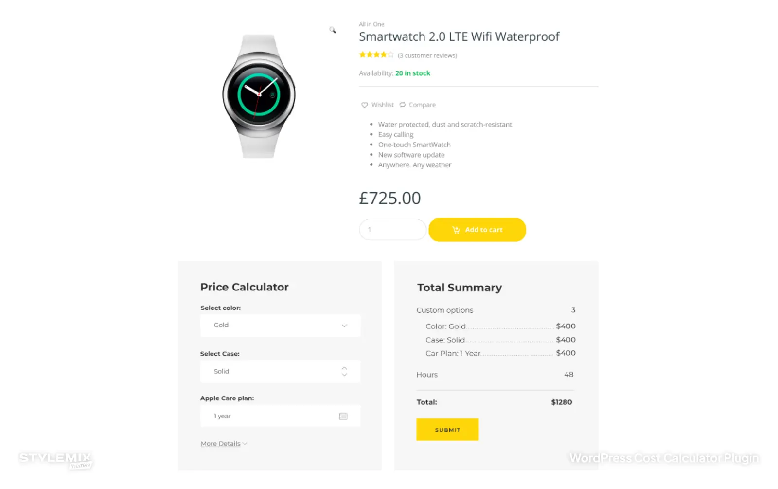 StylemixThemes Cost Calculator Product Screen