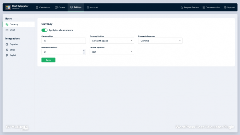 Stylemix Themes Cost Calculator Currency Screen