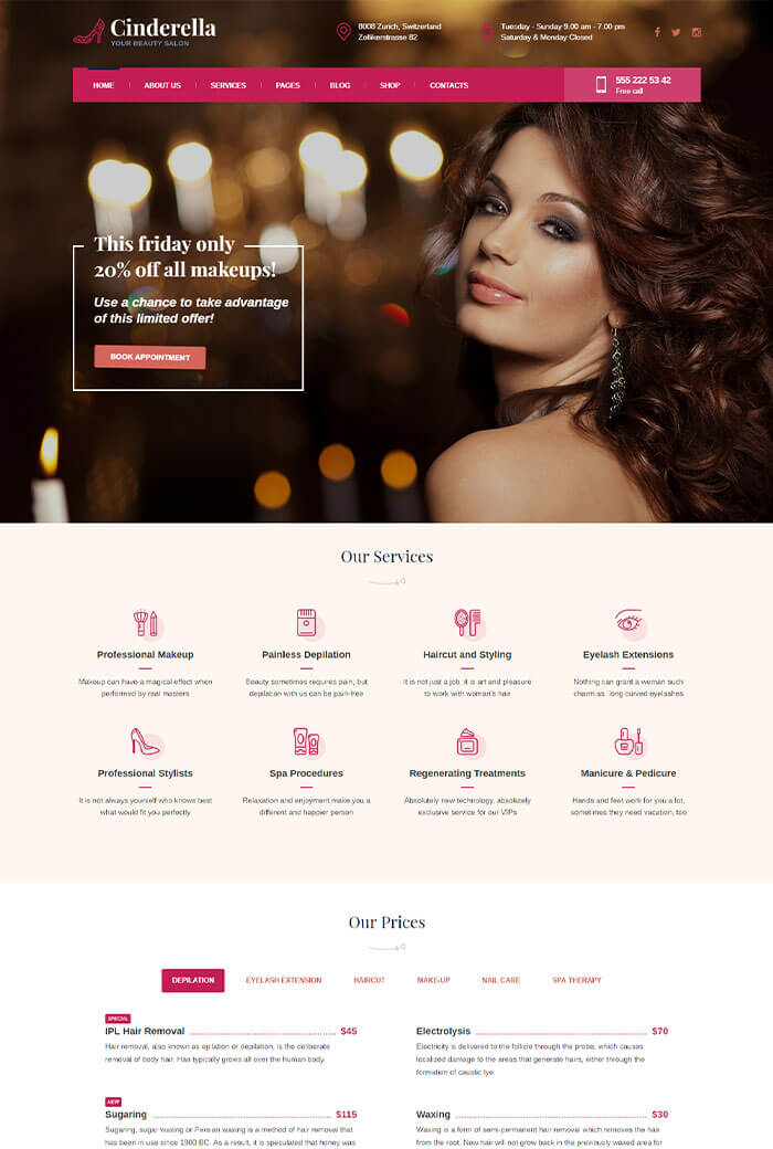 Cinderella – Free Beauty Salon WordPress Theme