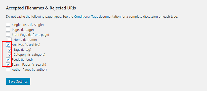 Accepted Filenames WP Super Cache