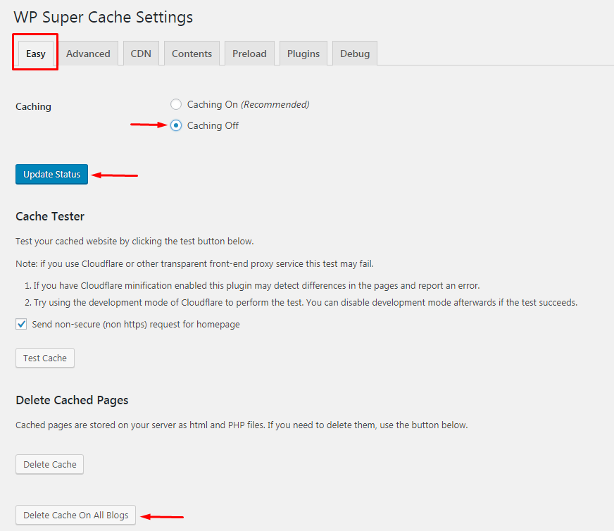 Uninstalling WP Super Cache