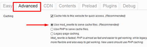 Advanced Settings WP Super Cache