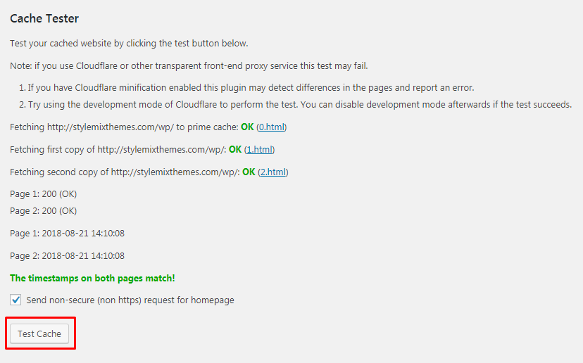 Cache Tester WP Super Cache