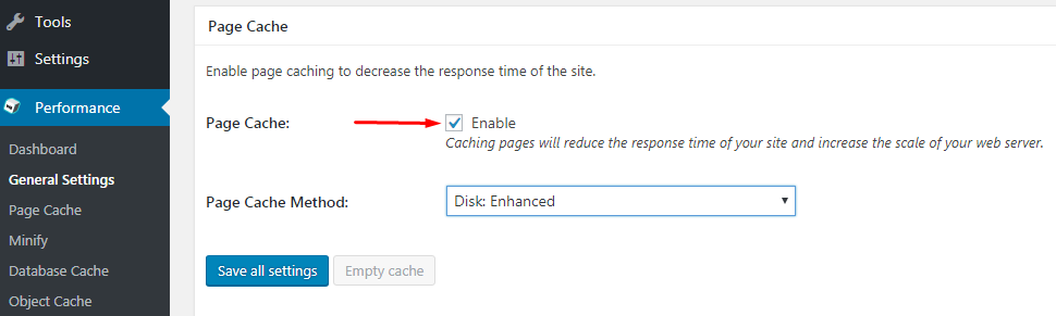 Enable W3 Total Cache