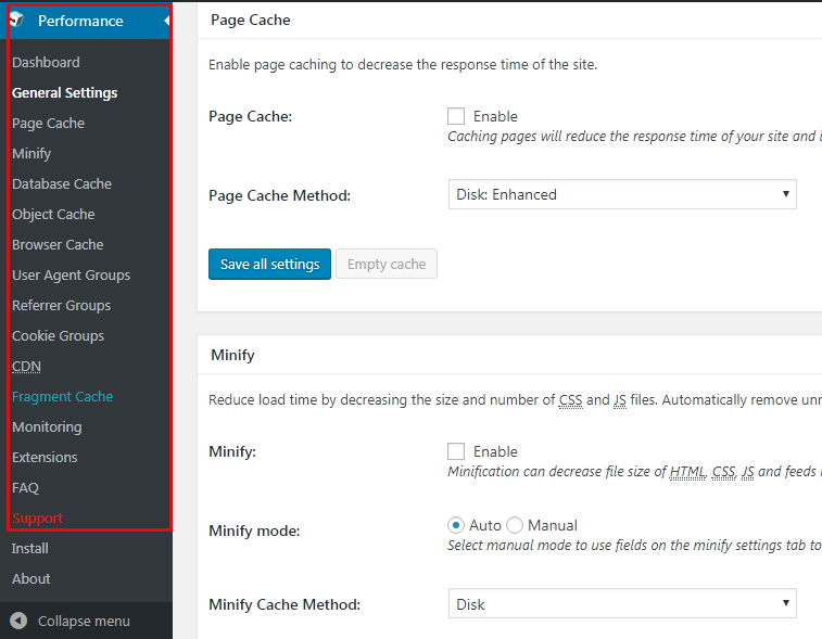 General Settings W3 Total Cache