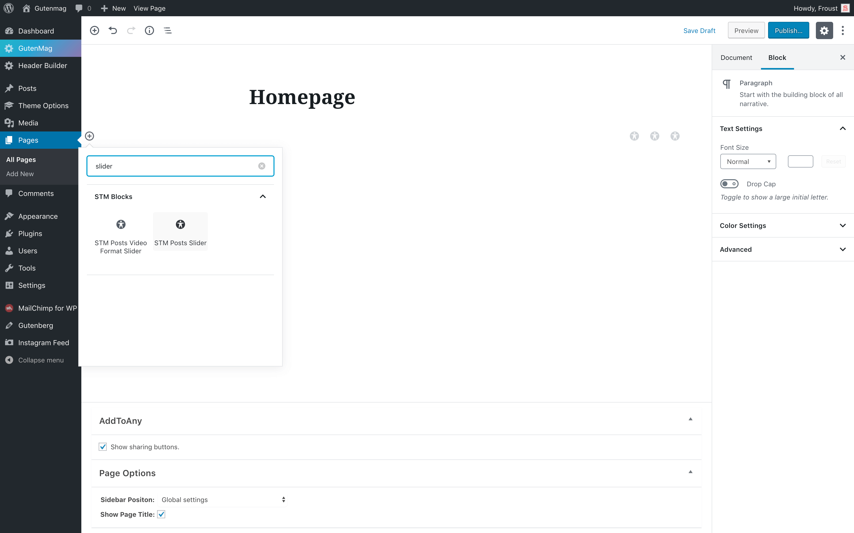 Choose Gutenberg element