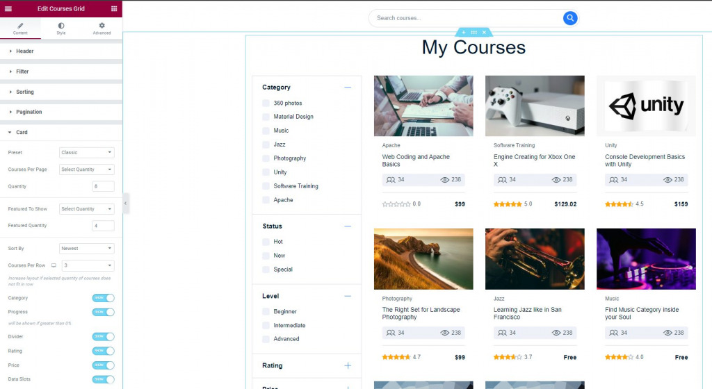 New Elementor 'Courses Grid' Widget in MasterStudy LMS