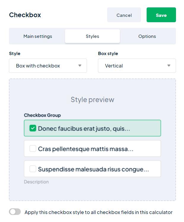 Casilla de verificación - Diseño vertical
