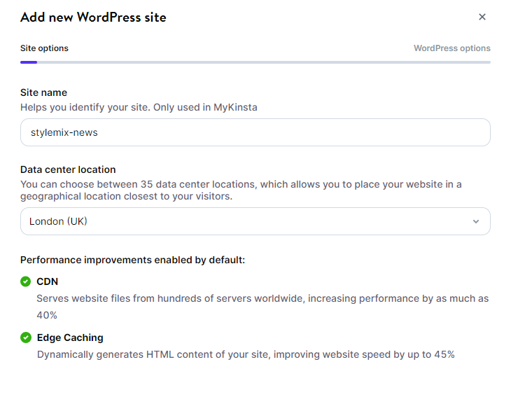 Add New WordPress site