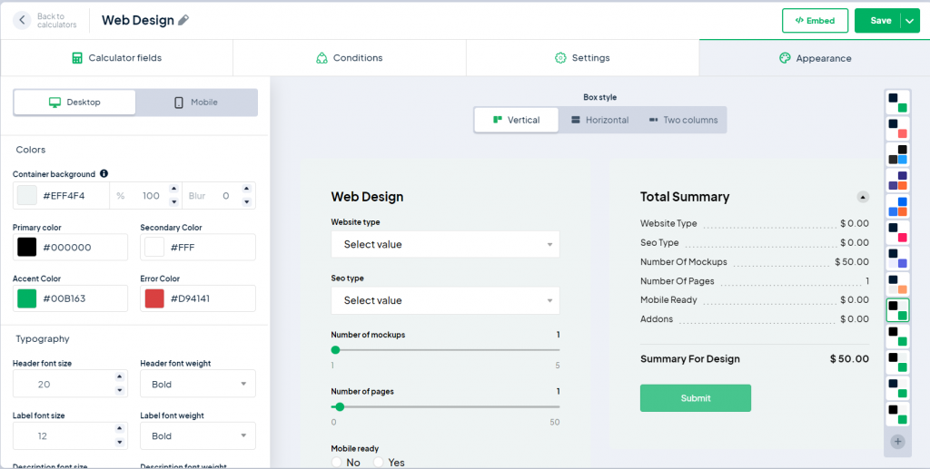 Cost Calculator Appearance Module