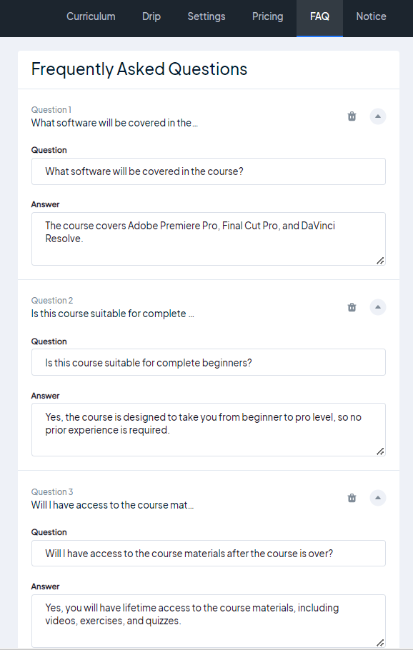 FAQ in the Curriculum