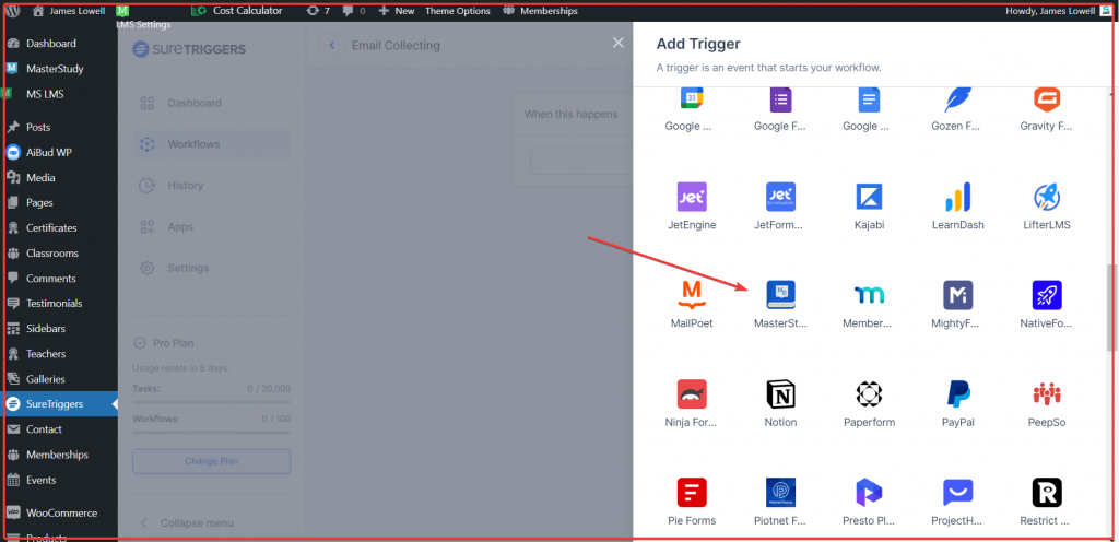 MasterStudy LMS in SureTriggers